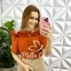 Blusa Crepinho Com Trabalhado de Flor Loren - Terra Cota - Milla Chic