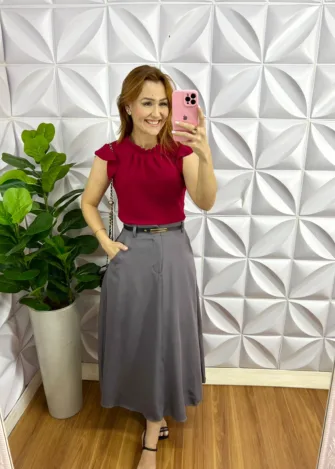 Blusa Dunna Gola Drapeada Manga Babadinho Olivia - Cereja - Milla Chic