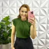 Blusa Dunna Gola Drapeada Manga Babadinho Olivia - Verde - Milla Chic