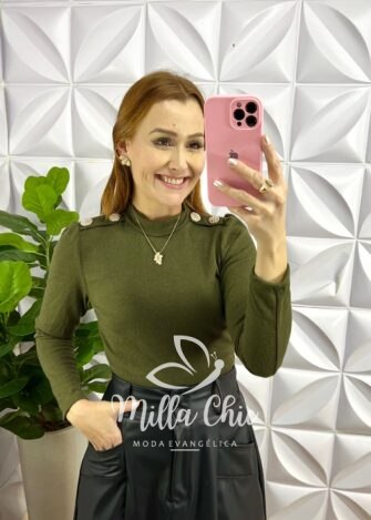 Blusa Lãnzinha Gola Alta Manga Longa Carmela - Verde - Milla Chic