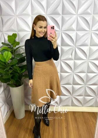 Blusa Lãnzinha Gola Alta Manga Longa Carmela - Preto - Milla Chic