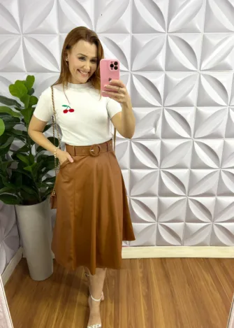 Blusa Tricot Modal Bordada Cereja Carol - Branca - Milla Chic