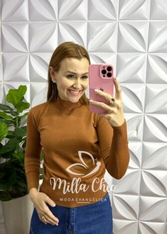 Blusa Tricot Modal Gola Alta Com Elástico Manga Longa Saray - Roxa - Milla Chic