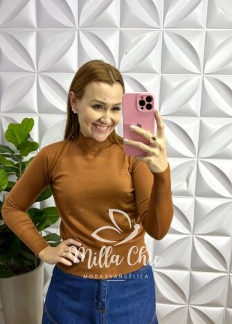 Blusa Tricot Modal Gola Alta Com Elástico Manga Longa Saray - Roxa - Milla Chic