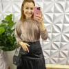 Body Com Manga Longa e Gola Alta Virginia - Marrom Cappuccino - Milla Chic