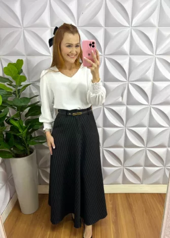 Camisa Dunna Manga Longa Lastex No Punho Sacha - Branca - Milla Chic