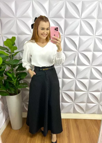 Camisa Dunna Manga Longa Lastex No Punho Sacha - Branca - Milla Chic