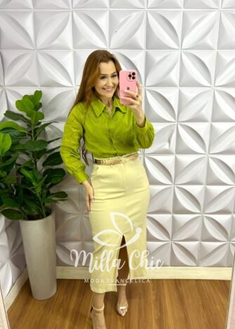 Camisa Lasie Manga Longa Forrada Beatrice - Pistache - Milla Chic