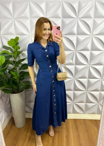 Milla Chic - millachic com br chemise jeans longo botoes dourados claudenir azul 1 Chemise Jeans Longo Botões Dourados Claudenir - Azul - Milla Chic