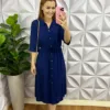 Chemise Viscolinho Mídi Regulagem Na Cintura Mirela - Azul - Milla Chic
