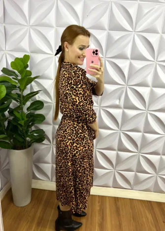 Chemise Viscolinho Mídi Regulagem Na Cintura Mirela - Oncinha - Milla Chic