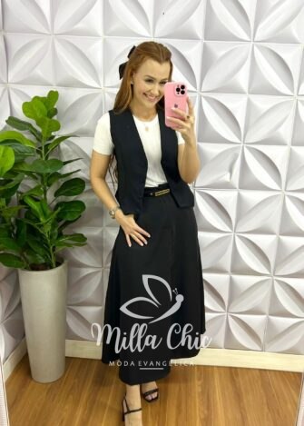 Colete Alfaiataria Botão Encapado Lidiane - Preto - Milla Chic