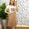 Conjunto Com Saia Plissada e Tshirt Deisiele - Laço - Milla Chic
