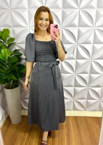 Conjunto Linhocel Risca De Giz Renata - Cinza - Milla Chic