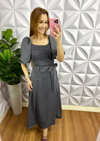 Conjunto Linhocel Risca De Giz Renata - Cinza - Milla Chic