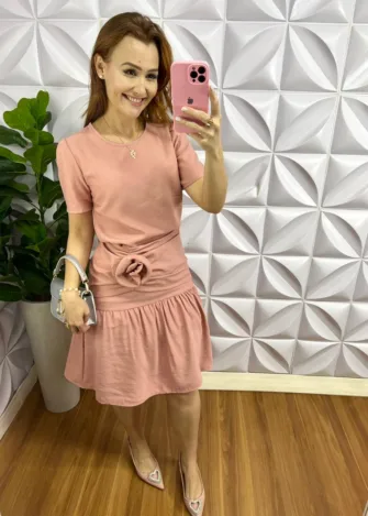 Conjunto Linhocel Saia Drapeada Com Flor Camily - Rosa - Milla Chic