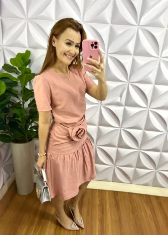 Conjunto Linhocel Saia Drapeada Com Flor Camily - Rosa - Milla Chic