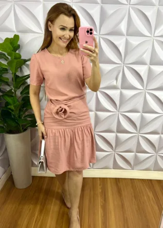 Conjunto Linhocel Saia Drapeada Com Flor Camily - Rosa - Milla Chic