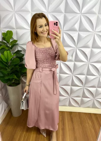 Conjunto Linhocel Risca De Giz Renata - Rosa - Milla Chic