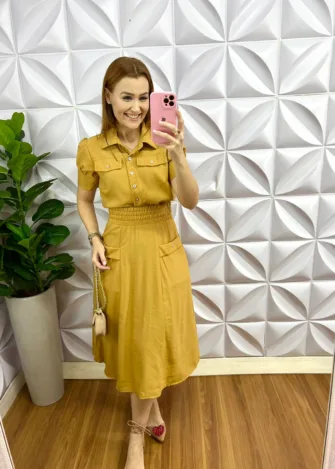 Milla Chic - millachic com br conjunto no linhocel midi com botoes dourado maria isabel verde copia 1 Conjunto No Linhocel Mídi Com Botões Dourado Maria Isabel - Mostarda - Milla Chic