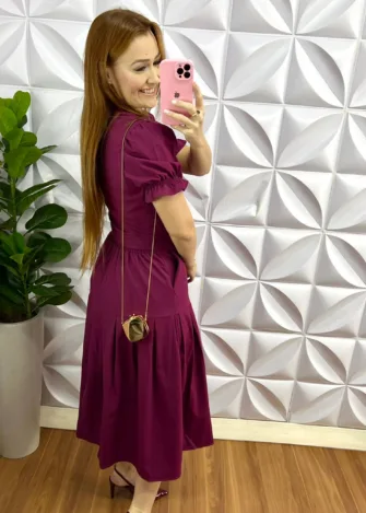Conjunto No Tricoline Mídi Com Botões Encapados Liliane - Cereja - Milla Chic