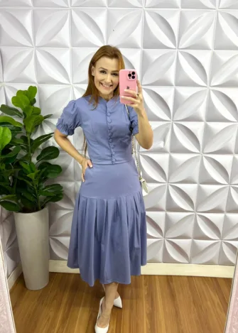 Milla Chic - millachic com br conjunto no tricoline midi com botoes encapados liliane cereja copia 1 Conjunto No Tricoline Mídi Com Botões Encapados Liliane - Cinza - Milla Chic