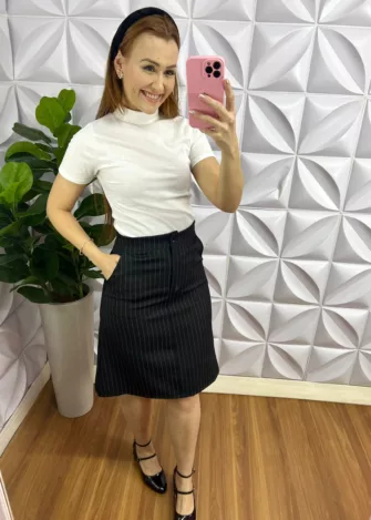 Conjunto Risca De Giz Alfaiataria Curto Com Colete  Carolina - Preto - Milla Chic