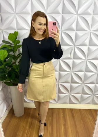 Conjunto Risca De Giz Alfaiataria Curto Com Colete Carolina - Areia - Milla Chic