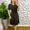 Conjunto Tecido de Moletinho Gola Pique Saia Godê Lara - Marrom - Milla Chic