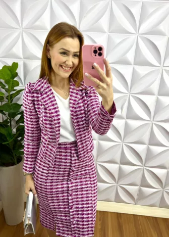 Milla Chic - millachic com br conjunto tweed quadriculado blazer e saia tubinho sheilla cherry Conjunto Tweed Quadriculado Blazer e Saia Tubinho Sheilla - Cherry - Milla Chic