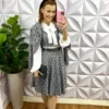 Conjunto Tweed Três Peças Com Saia Godê Elisa - Preto - Milla Chic