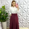 Saia Alfaiataria Longa Risca De Giz Lana - Cherry - Milla Chic