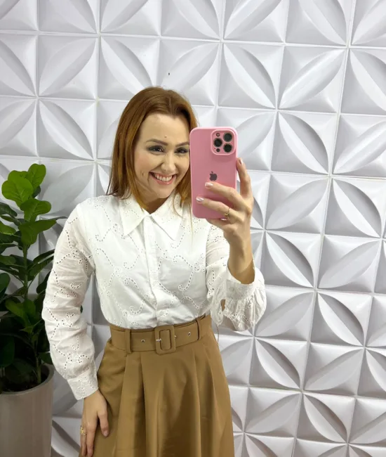 Saia Alfaiataria Mídi Com Cinto Encapado Amélia - Caramelo - Milla Chic