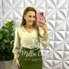 Saia Cotelê Com Elastano Mídi Fenda Frontal Cristina - Verde - Milla Chic