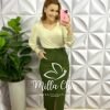 Saia Cotelê Com Elastano Mídi Fenda Frontal Cristina - Verde - Milla Chic