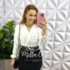 Saia Cotelê Com Elastano Mídi Fenda Frontal Cristina - Preto - Milla Chic