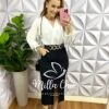 Saia Cotelê Com Elastano Mídi Fenda Frontal Cristina - Preto - Milla Chic