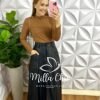 Saia Couro Longo Com Fenda Frontal Janice - Preta - Milla Chic
