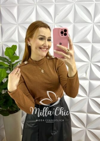 Saia Couro Longo Com Fenda Frontal Janice - Preta - Milla Chic