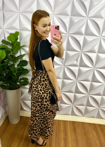 Saia Envelope Crepe Alfaiataria Estampada Mary - Oncinha - Milla Chic