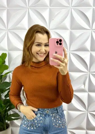 Saia Jeans Com Fendas Frontal E Pedrarias Liana - Azul - Milla Chic