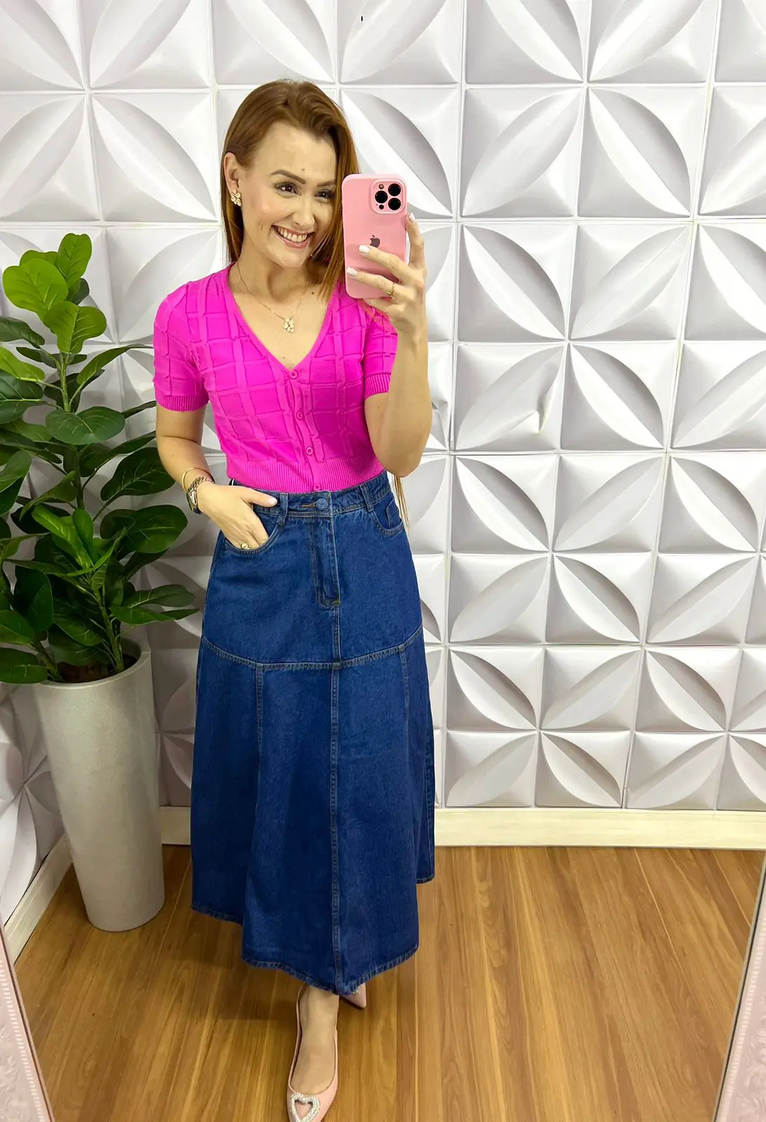 Saia Jeans Longa Evase Paulinha - Azul - Milla Chic