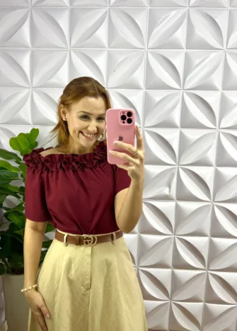 Saia Linhocel Evase Bolso Faca Lolita - Areia - Milla Chic