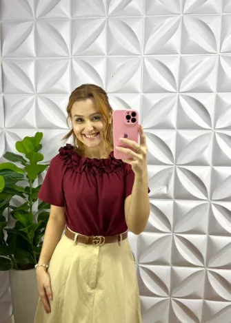 Saia Linhocel Evase Bolso Faca Lolita - Areia - Milla Chic