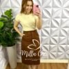 Saia Sarja Evase Mídi Com Fenda Yara - Marrom - Milla Chic