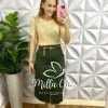 Saia Sarja Evase Mídi Com Fenda Yara - Verde - Milla Chic