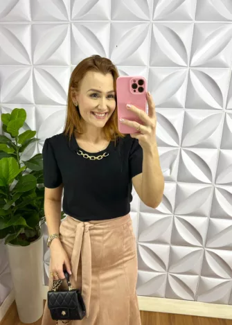 Saia Suede Mídi Com Cinto Faixa Tania - Rose - Milla Chic