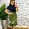 Saia Trico Com Elástico Na Cintura Midi Isabel - Verde - Milla Chic