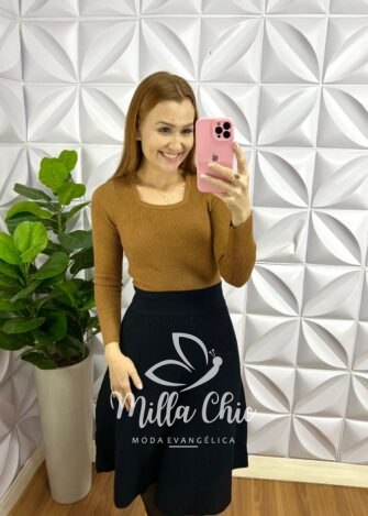 Saia Tricô Com Elástico Na Cintura Natalie - Preto - Milla Chic