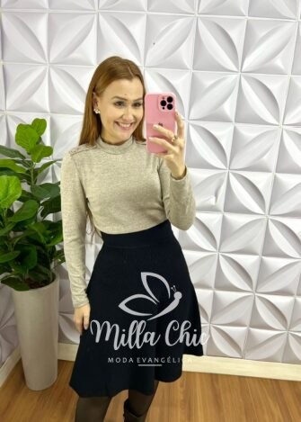 Saia Tricô Com Elástico Na Cintura Natalie - Preto - Milla Chic